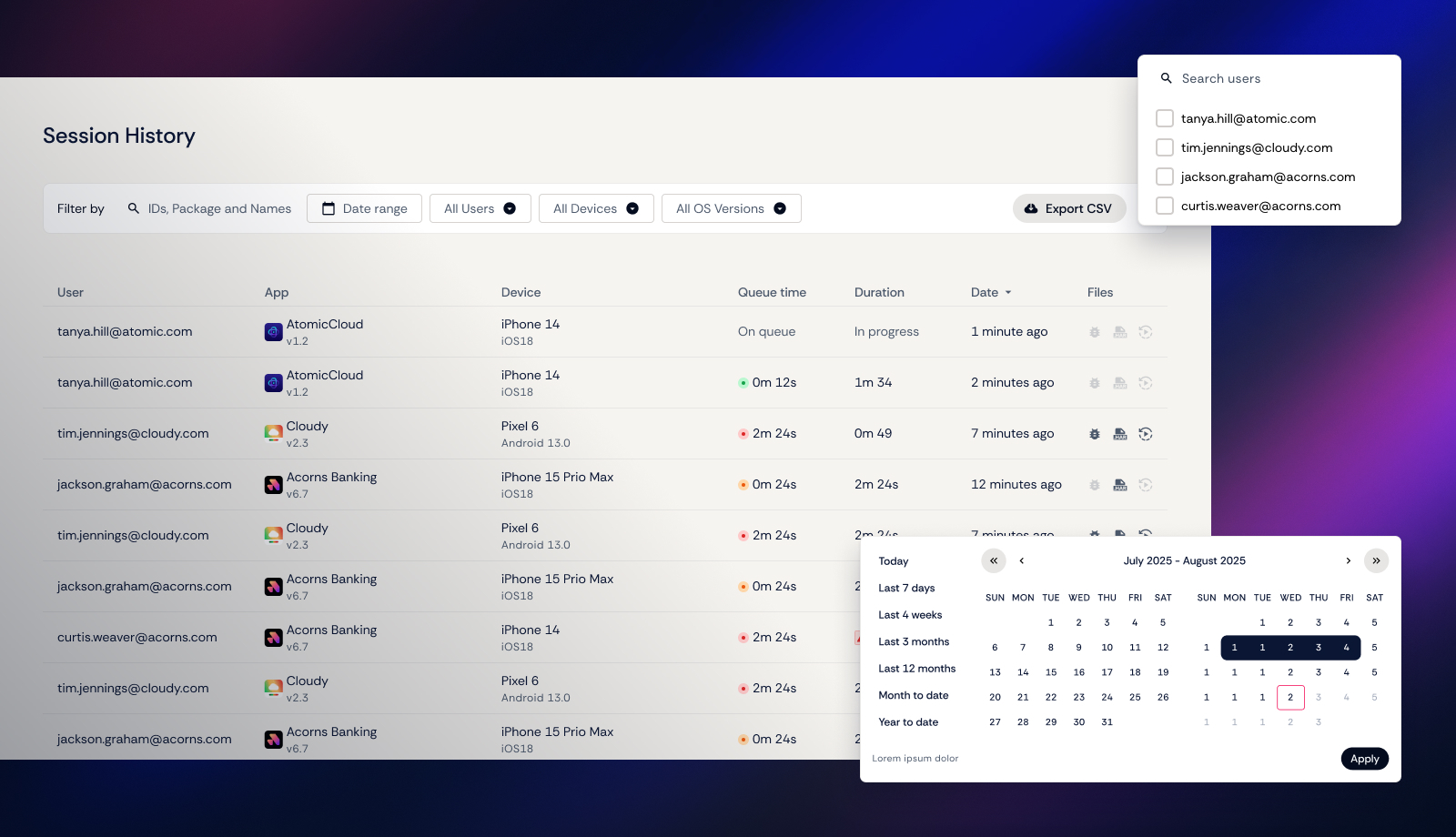 Picture of the new Session History View